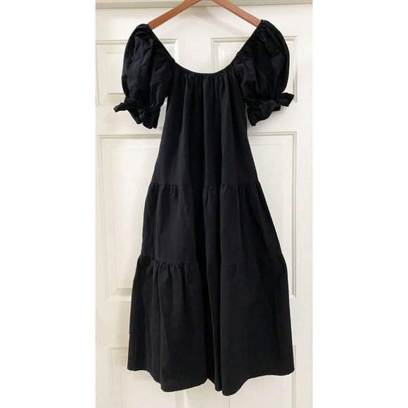 Dresses & Skirts - Showpo Black Cotton Gauze Midi Maxi Puff Sleeve A-Line Dress size 6 Small Medium